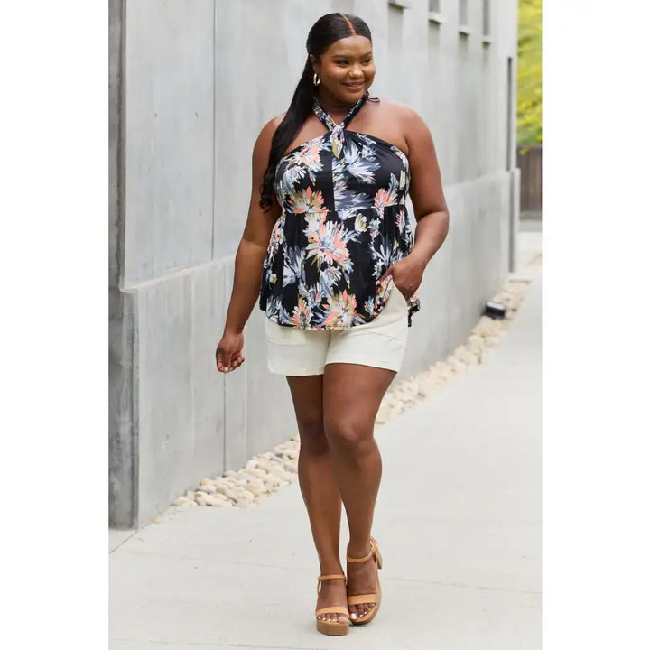 Floral Halter Top in Black