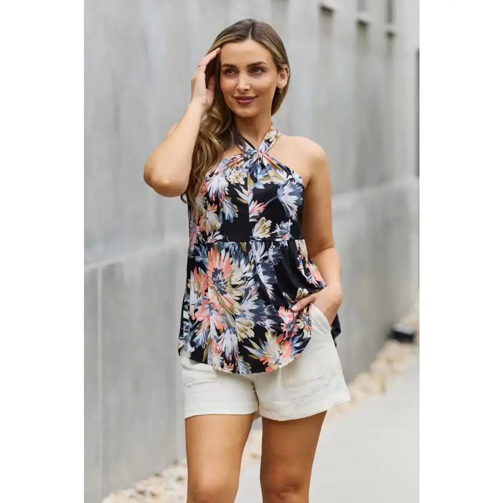 Floral Halter Top in Black