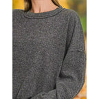 Foggy Clues brushed ribbed sweater with drop shoulders. Plus size friendly relaxed fit and cozy soft for chilly days.