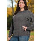 Foggy Clues brushed ribbed sweater with drop shoulders. Plus size friendly relaxed fit and cozy soft for chilly days.