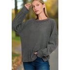 Foggy Clues brushed ribbed sweater with drop shoulders. Plus size friendly relaxed fit and cozy soft for chilly days.