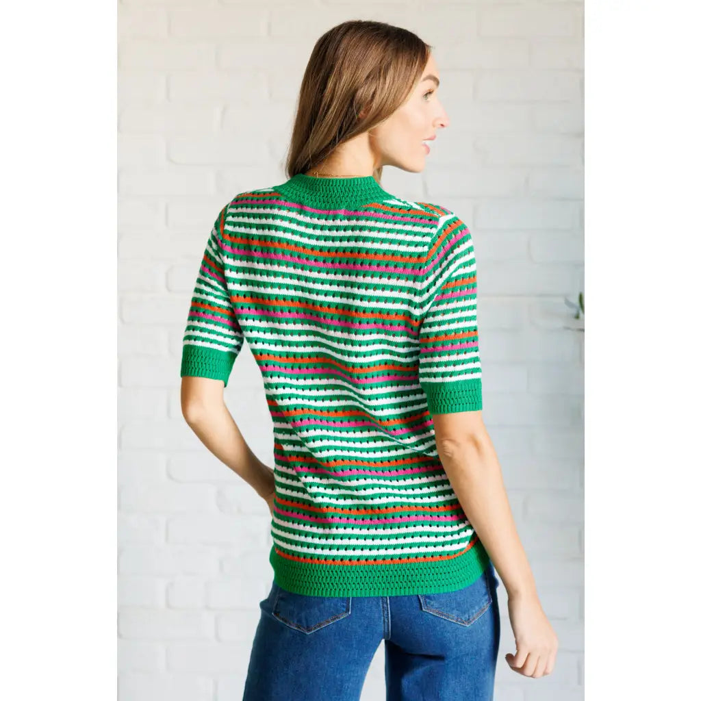 Shop our striped knit top in plus and standard sizes SM-3XL. High stretch sweater with flattering fit vibrant color