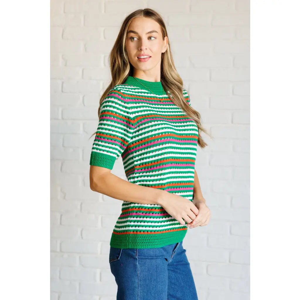 Shop our striped knit top in plus and standard sizes SM-3XL. High stretch sweater with flattering fit vibrant color