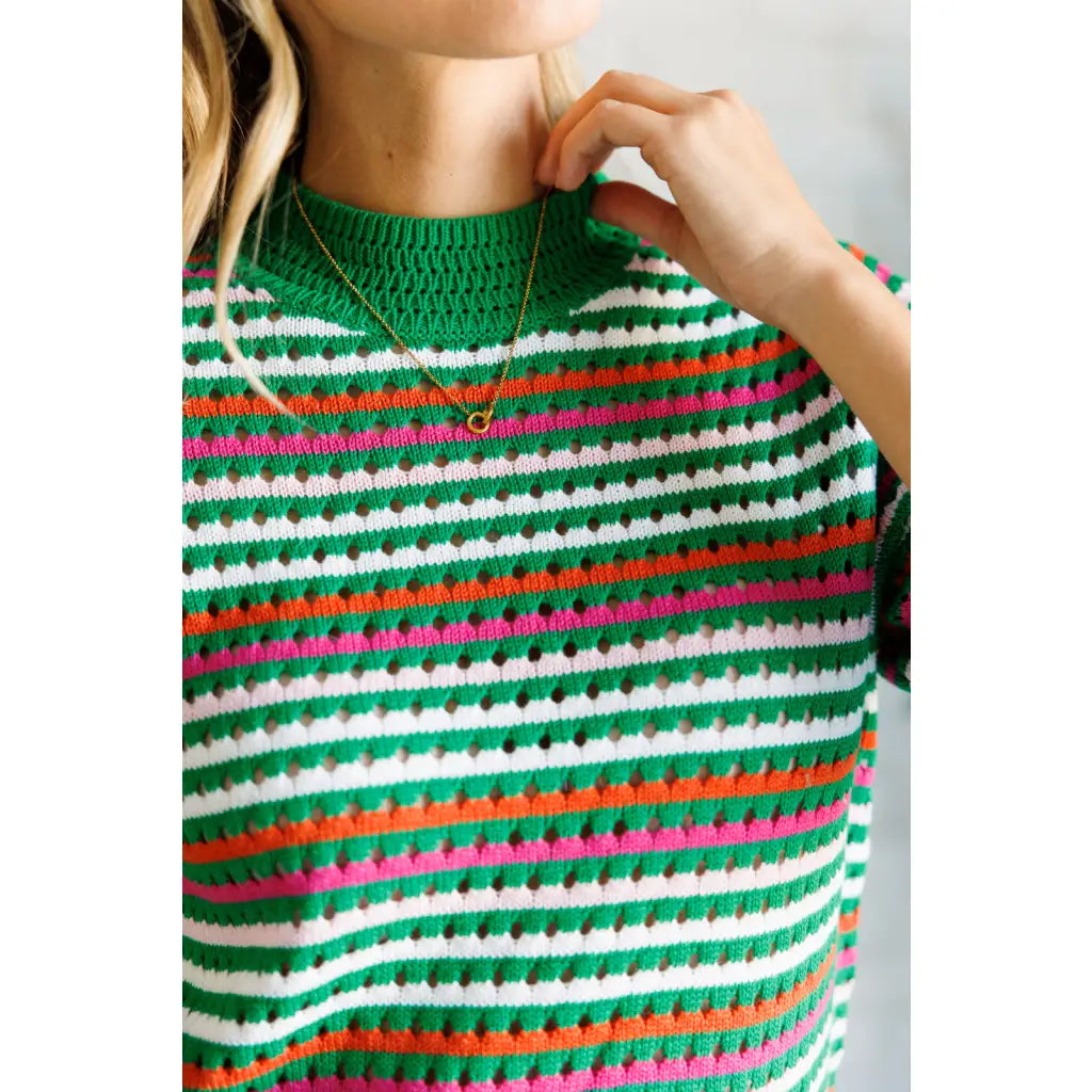 Shop our striped knit top in plus and standard sizes SM-3XL. High stretch sweater with flattering fit vibrant color