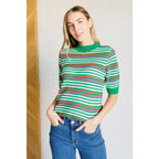Shop our striped knit top in plus and standard sizes SM-3XL. High stretch sweater with flattering fit vibrant color
