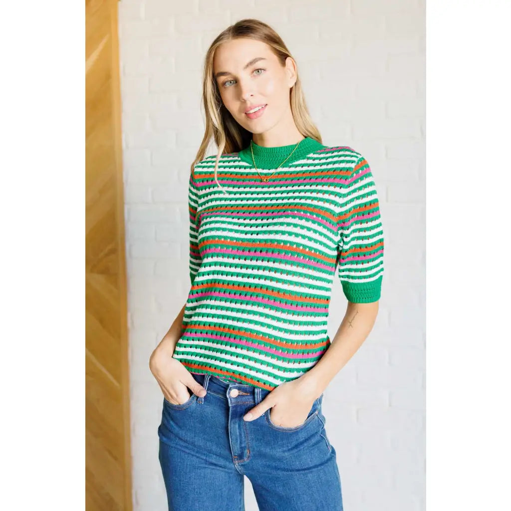 Shop our striped knit top in plus and standard sizes SM-3XL. High stretch sweater with flattering fit vibrant color