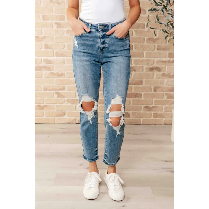 Frankie High Waist Distressed Boyfriend Judy Blue Jeans