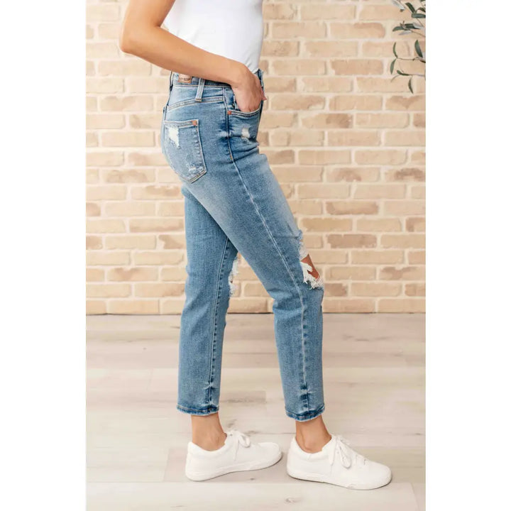 Frankie High Waist Distressed Boyfriend Judy Blue Jeans