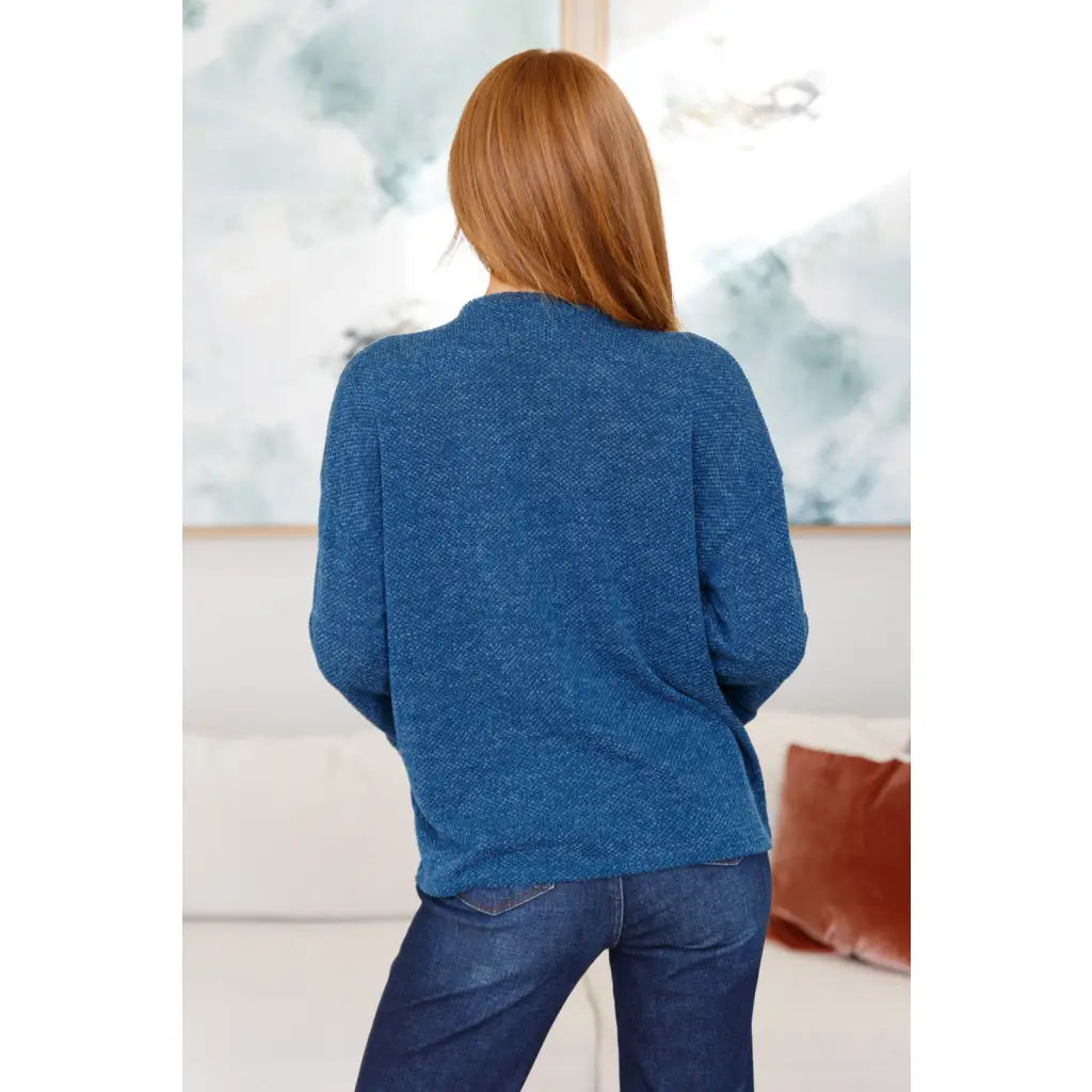 Elevate your style with the French Blue V-Neck Pullover—a luxe Boujee Chic chenille knit sweater a flattering v-neck