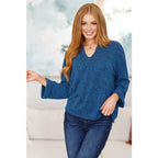 Elevate your style with the French Blue V-Neck Pullover—a luxe Boujee Chic chenille knit sweater a flattering v-neck