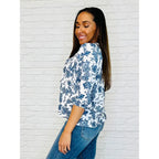 Chic Toile Print Blouse with bow and balloon sleeves. Available in regular curvy plus sizes. Fast 2–3 day shipping