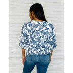 Chic Toile Print Blouse with bow and balloon sleeves. Available in regular curvy plus sizes. Fast 2–3 day shipping