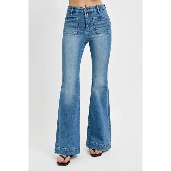 Front Patch Pocket Flare Jeans