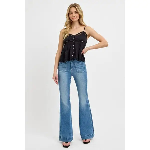 Front Patch Pocket Flare Jeans