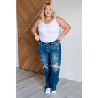 Our Gabriella Distressed Button Fly Flare Jeans by Judy Blue feature a stretch denim that shapes mid-rise and slight