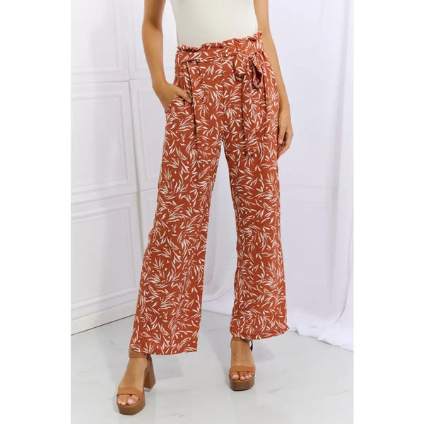 Geometric Print Paperbag Pants in Red Orange - S