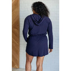 Our Getting Out Hoodie Romper Dress in Navy is made from a super soft brushed microfiber that perfect for all-day wear.