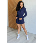 Our Getting Out Hoodie Romper Dress in Navy is made from a super soft brushed microfiber that perfect for all-day wear.