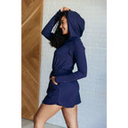 Our Getting Out Hoodie Romper Dress in Navy is made from a super soft brushed microfiber that perfect for all-day wear.