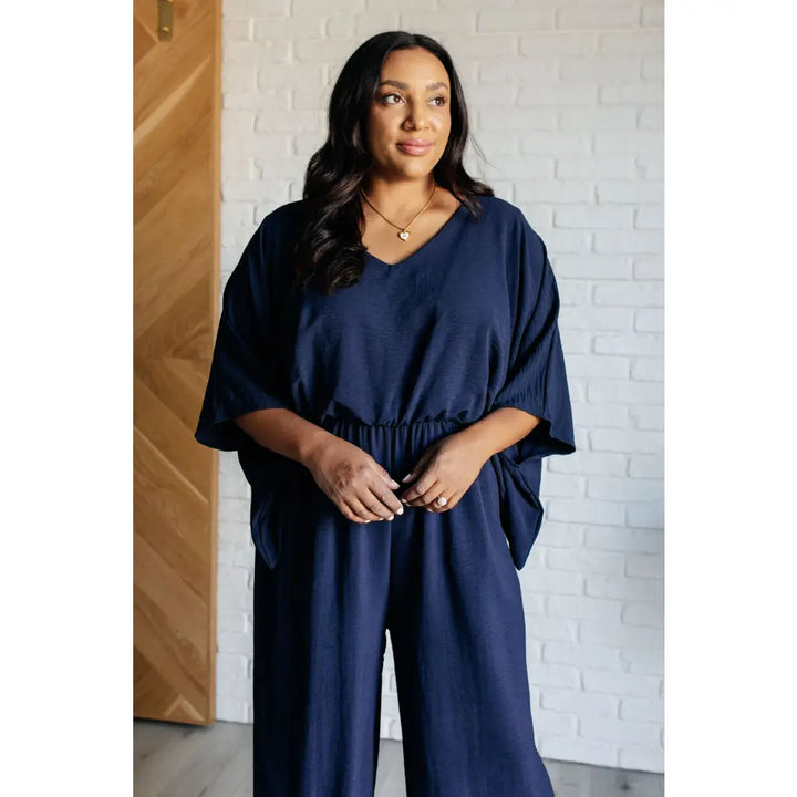 Going with the Flow Wide Leg Navy Jumpsuit - Jumpsuits &