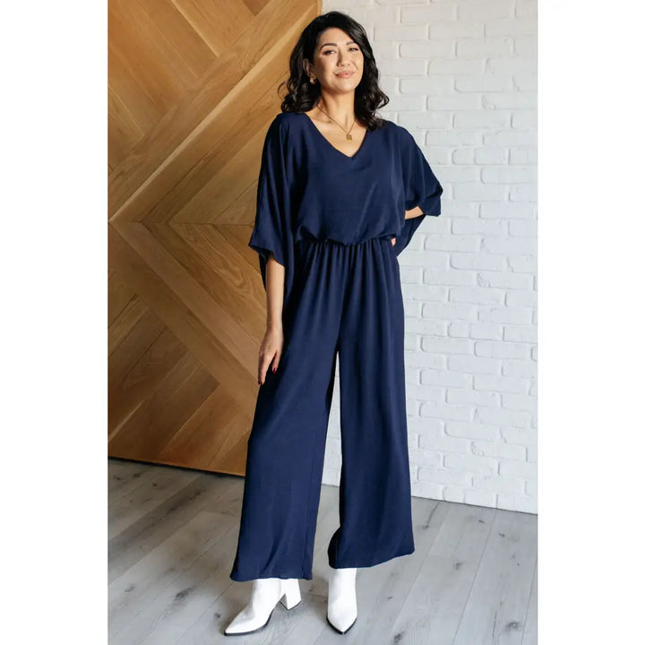 Going with the Flow Wide Leg Navy Jumpsuit - Jumpsuits &