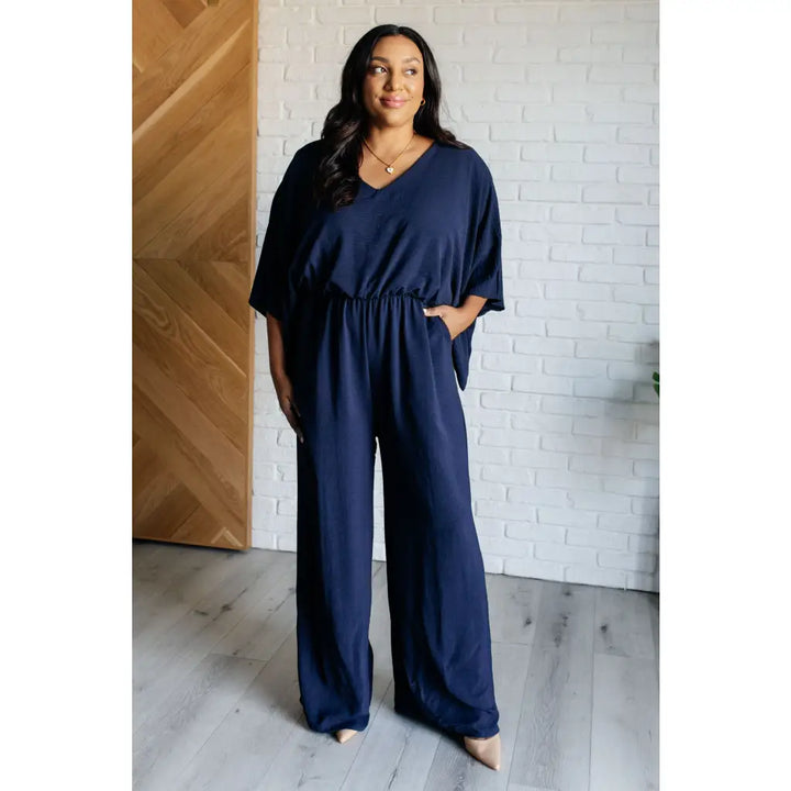 Going with the Flow Wide Leg Navy Jumpsuit - Jumpsuits &