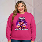 Halloween mini dachshund sweatshirt featuring Roxy Roo in a witch hat. Cozy playful plus size friendly. Available 9