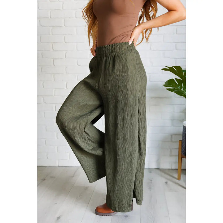 Harmony High Rise Wide Pants in Olive - Bottoms