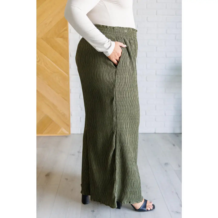 Harmony High Rise Wide Pants in Olive - Bottoms