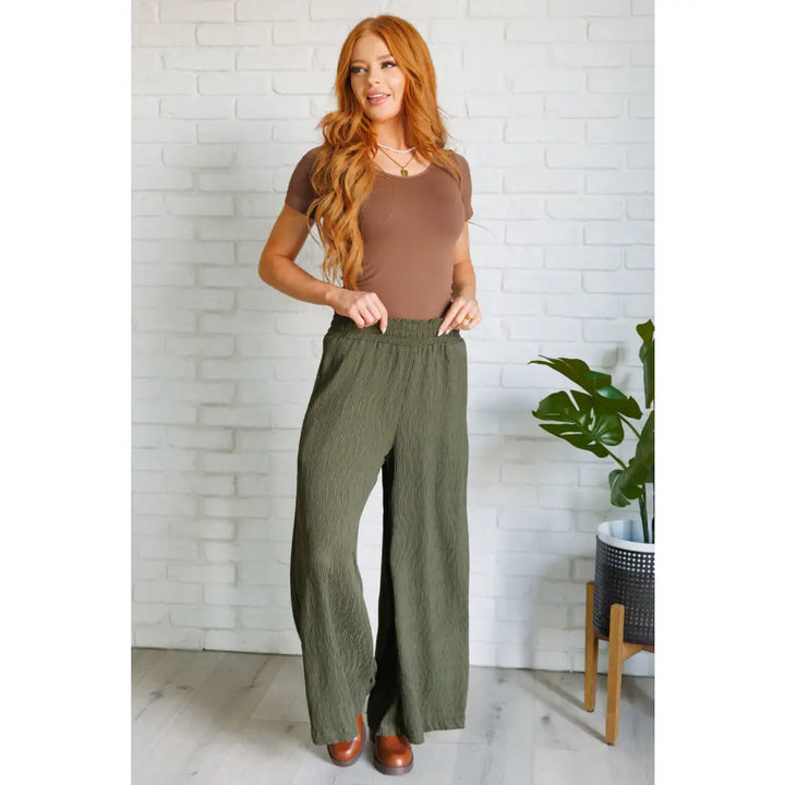 Harmony High Rise Wide Pants in Olive - Bottoms