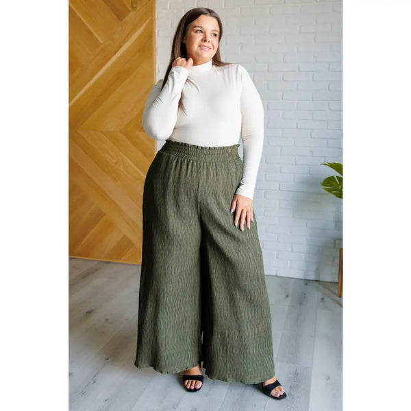 Harmony High Rise Wide Pants in Olive - Bottoms