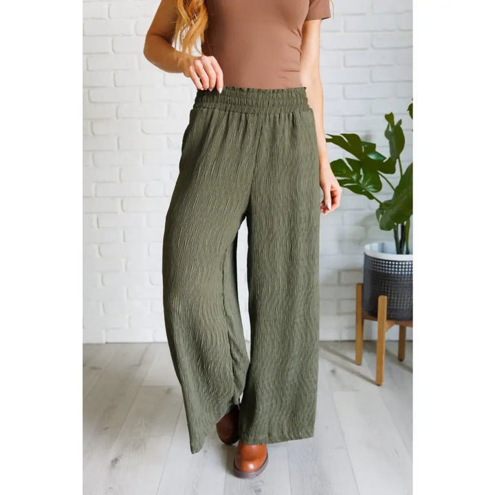 Harmony High Rise Wide Pants in Olive - Bottoms