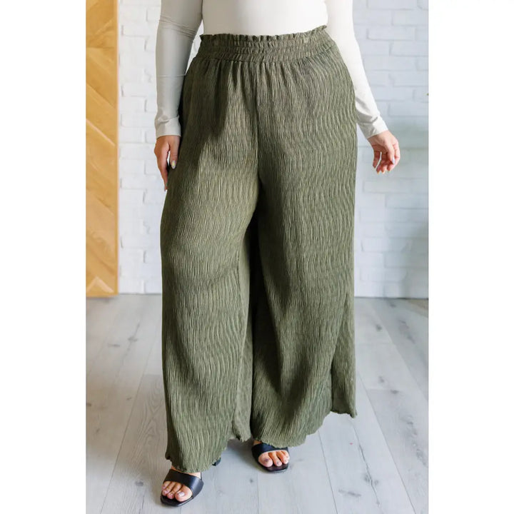 Harmony High Rise Wide Pants in Olive - Bottoms