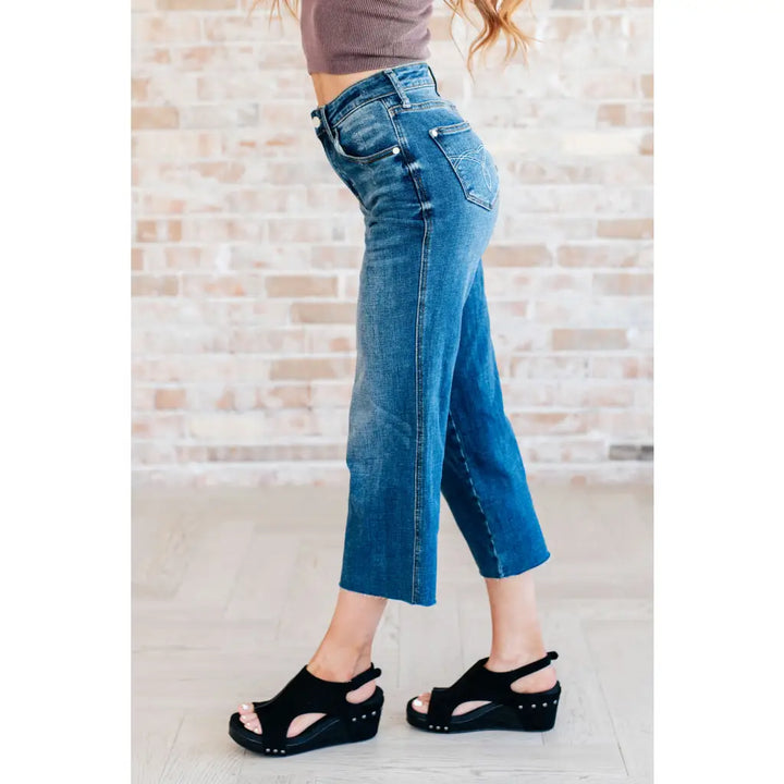 Hayes High Rise Wide Leg Crop Jeans - Denim