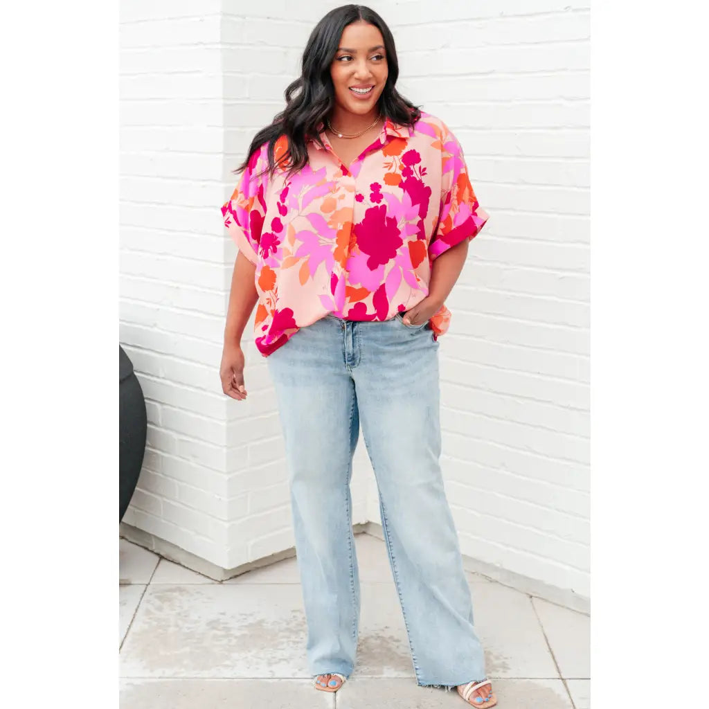 Unleash your inner cosmic queen with our Hazy Cosmic Jive Relaxed Blouse. Made luxurious poly satin this blouse