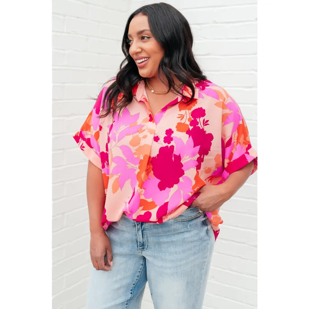 Unleash your inner cosmic queen with our Hazy Cosmic Jive Relaxed Blouse. Made luxurious poly satin this blouse