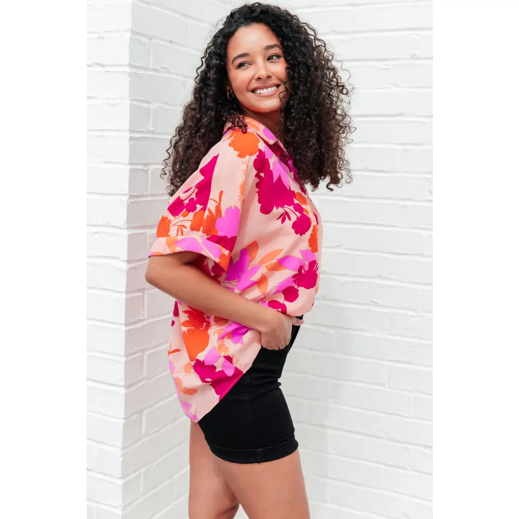 Unleash your inner cosmic queen with our Hazy Cosmic Jive Relaxed Blouse. Made luxurious poly satin this blouse