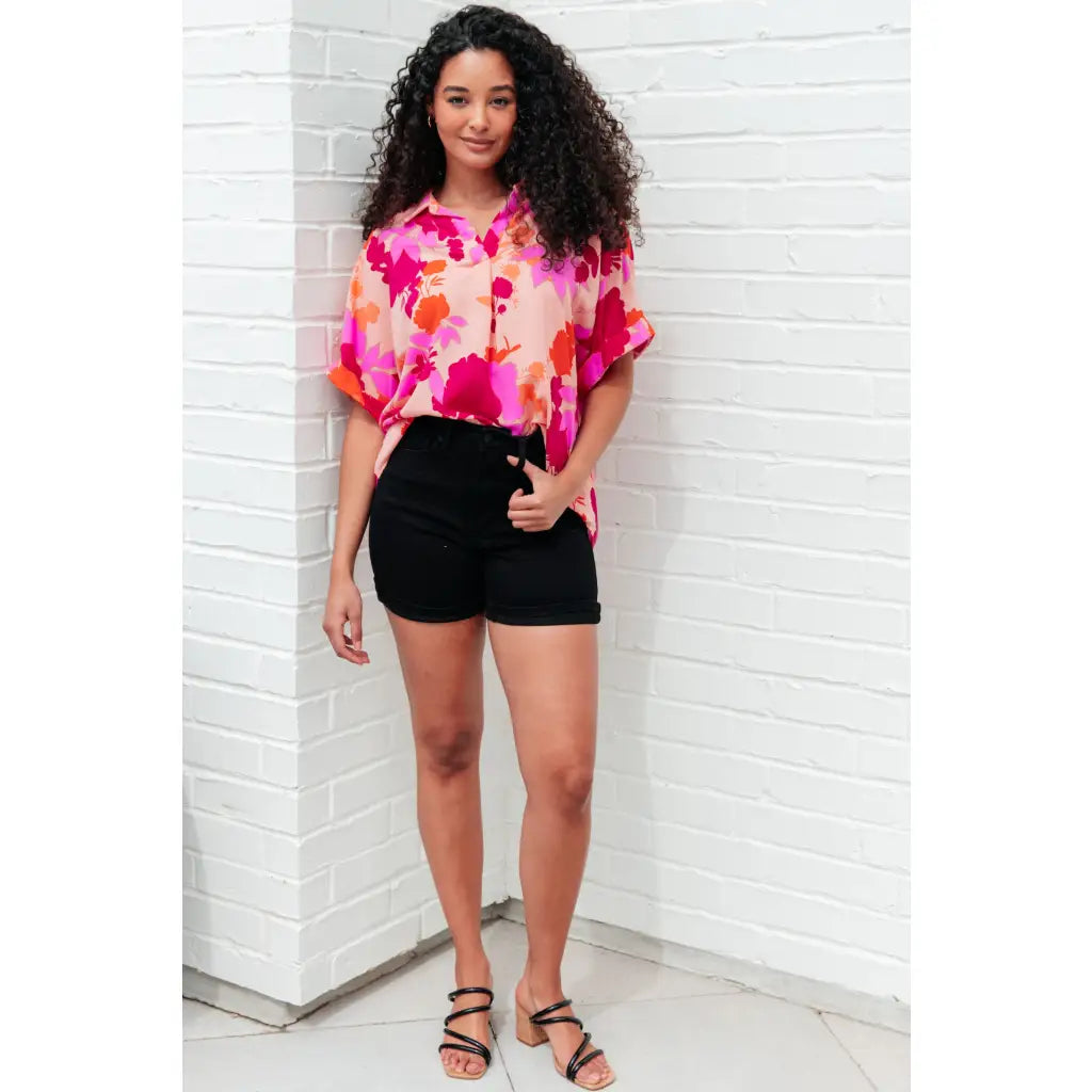 Unleash your inner cosmic queen with our Hazy Cosmic Jive Relaxed Blouse. Made luxurious poly satin this blouse