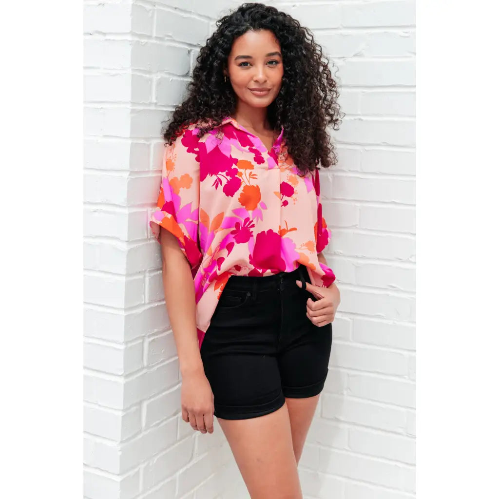 Unleash your inner cosmic queen with our Hazy Cosmic Jive Relaxed Blouse. Made luxurious poly satin this blouse