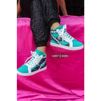 These adorable Heartland Hightop Sneakers put a spin on your favorite style sneaker. The black aztec print stands