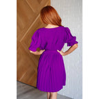 Shop the Hold It Together Pleated Mini Dress available in standard and plus sizes SM-3XL. Bold purple chiffon
