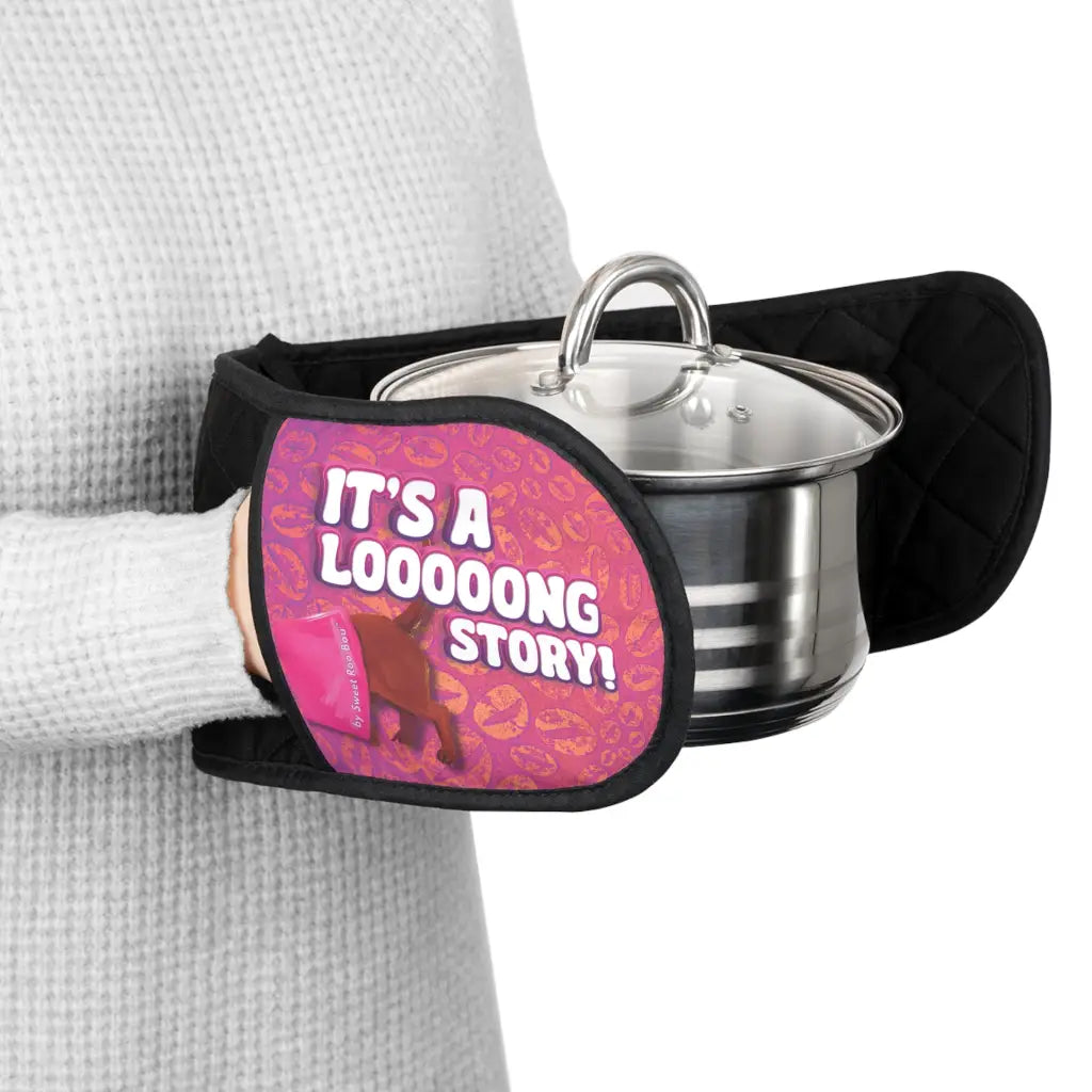 Cute dachshund wrap around oven mitts featuring Roxy Roo. Heat insulated lightweight and perfect for cooking gifting