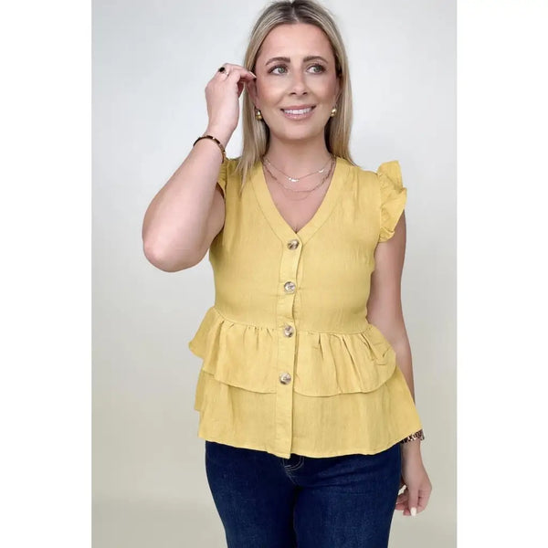 Honey or Stone Ruffle Tiered Top - S - Blouses