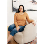 Iced caramel henley top in baby waffle knit. Plus size friendly soft and cozy with snap front scoop neckline. Perfect