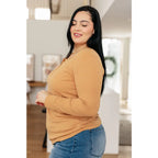 Iced caramel henley top in baby waffle knit. Plus size friendly soft and cozy with snap front scoop neckline. Perfect