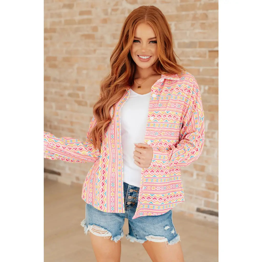 Put a geometric spin on your casual wardrobe with our Imagine When Corduroy Button Down shirt. This wearable work