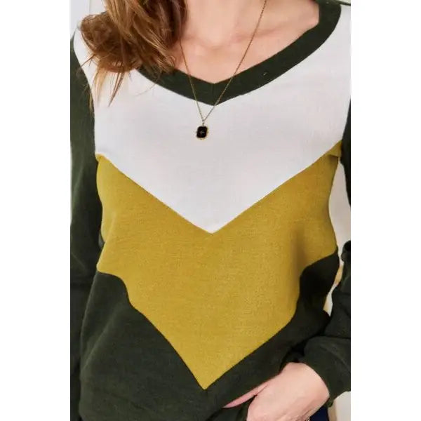 Invested Color Block V-Neck Top - Sweater