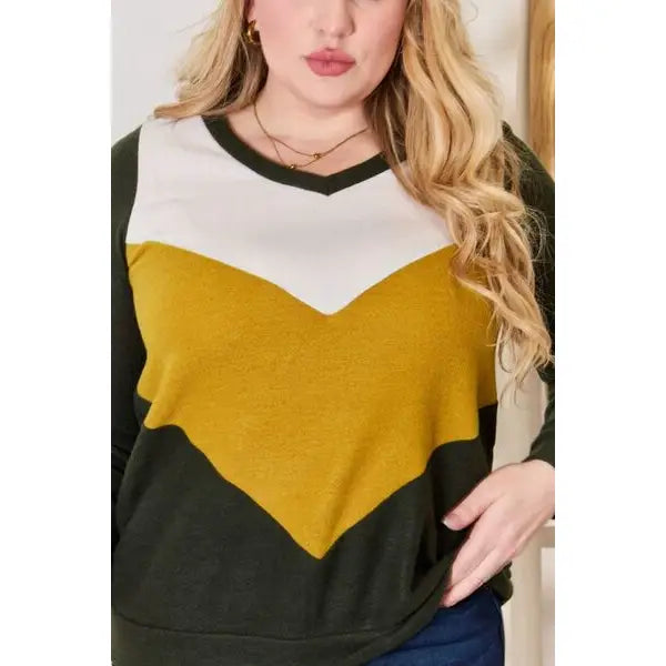 Invested Color Block V-Neck Top - Sweater