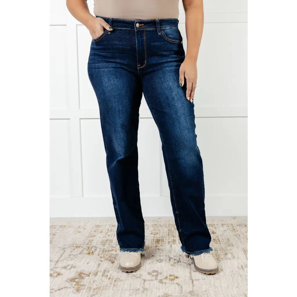 Our Jamie Lynn Mid Rise Judy Blue Jeans will elevate your casual look their dark wash and mostly non-distressed design.