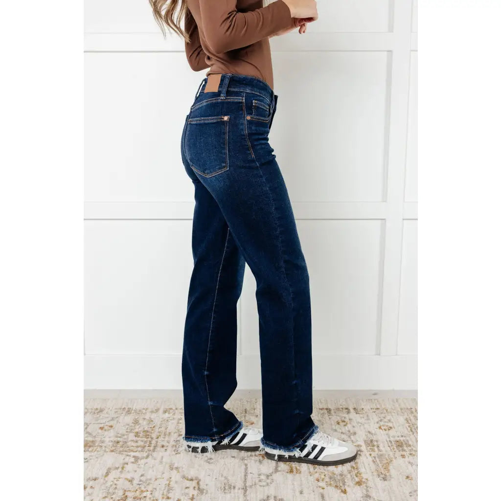 Our Jamie Lynn Mid Rise Judy Blue Jeans will elevate your casual look their dark wash and mostly non-distressed design.